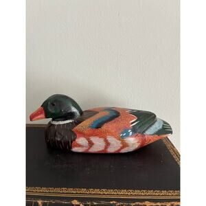 Vintage Hand Painted Wooden Duck Decoy Rustic Folk Art Mallard Style